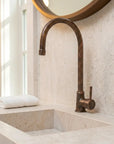Rustic Solid Copper Vanity Faucet with Curved Spout