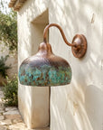 Verdigris Copper Gooseneck Wall Light – Hammered Dome Sconce