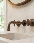 Wall Mount Aged Copper Bathroom Faucet with Cross Handles