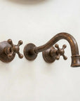 Aged Copper Wall Faucet with Vintage Cross Handles