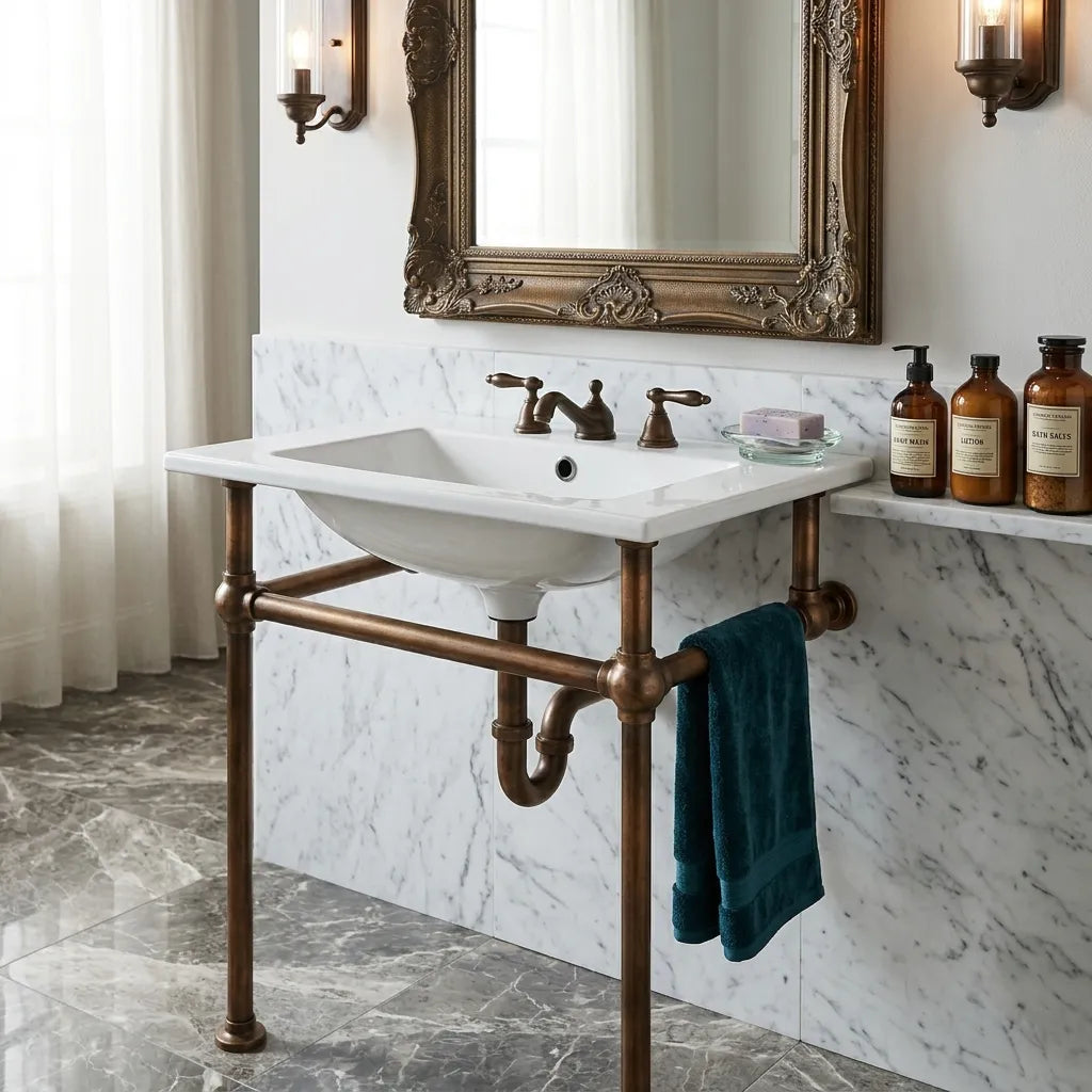 Aged Copper Console Sink Stand – Rustic Vanity Frame