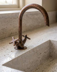 Rustic Aged Copper Vanity Faucet with Goose Neck Spout