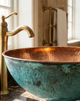 Copper Vessel Sink with Oxidized Finish – Round Hammered Bathroom Basin
