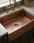 Handmade Hammered Copper Farmhouse Apron Front Kitchen Sink