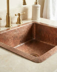 Hammered Copper Drop-In Bathroom Sink – Square Vanity Basin