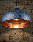 Handmade Blue Patina Copper Pendant Light – Rustic Dome Ceiling Lamp
