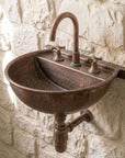 Aged Copper Wall Mount Sink with Faucet & Bottle Trap
