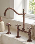 Handcrafted Weathered Copper Kitchen Faucet with Side Sprayer
