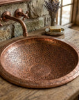 Handmade Hammered Copper Drop-In Bathroom Sink Basin