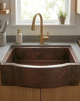 Curved Apron Patina Copper Farmhouse Kitchen Sink