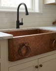 Copper Apron Front Kitchen Sink with Hammered Basin and Ring Detail