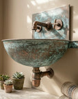 Verdigris Copper Wall Mount Sink with Vintage Cross Faucet