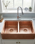 Artisan Hammered Double Bowl Copper Farmhouse Apron Front Kitchen Sink
