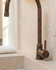 Rustic Solid Copper Vanity Faucet with Curved Spout