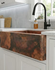 Solid Copper Farmhouse Kitchen Sink with Hammered Finish
