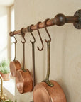 Rustic Copper Wall Pot Rail with S Hooks for Kitchen Storage