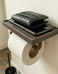 Vintage Copper Toilet Paper Holder with Phone Shelf