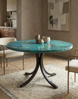 Verdigris Copper Coffee Table with Curved Artisan Base