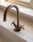 Rustic Aged Copper Vanity Faucet with Goose Neck Spout