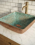 Handmade Oxidized Copper Vessel Sink – Square Hammered Bathroom Basin