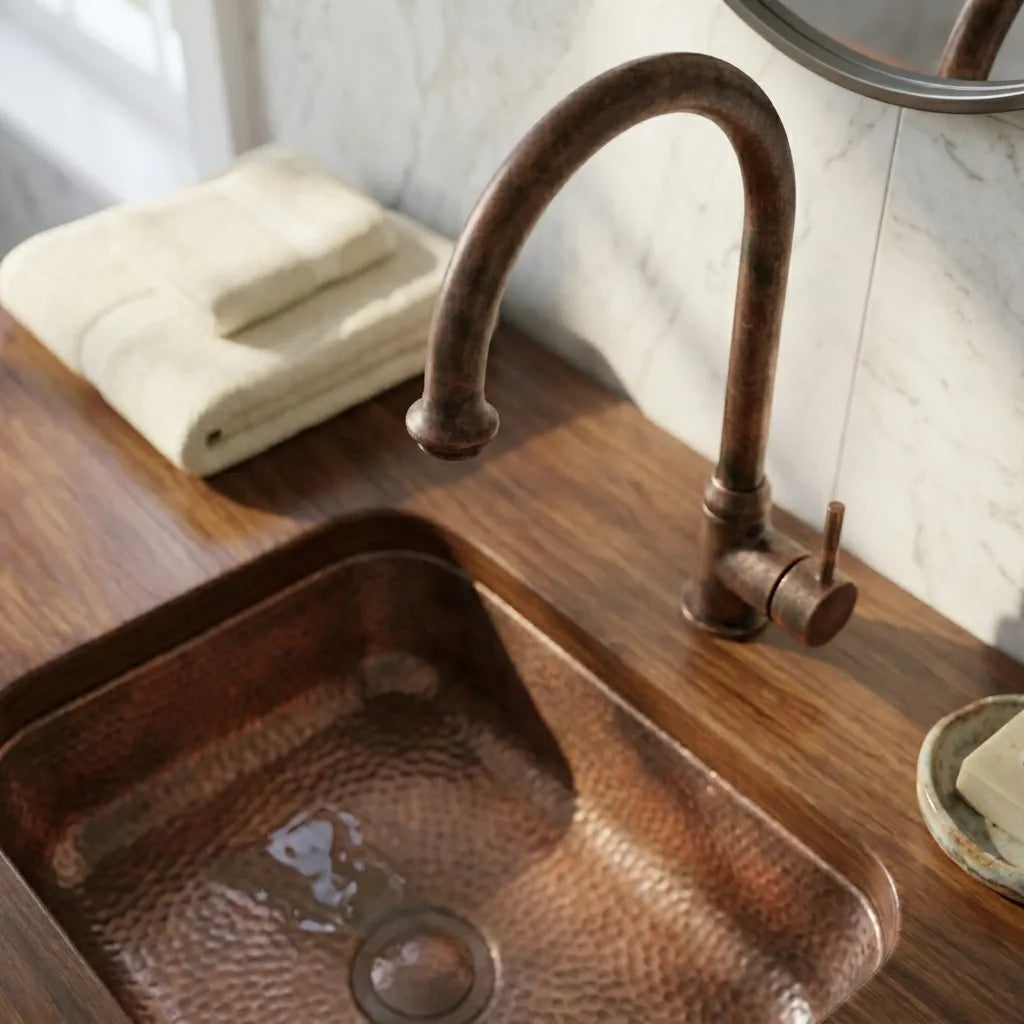 Vintage Copper Swan Neck Faucet – Single Lever Vanity Tap