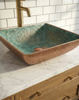 Handmade Oxidized Copper Vessel Sink – Square Hammered Bathroom Basin