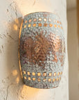 Handmade White Patina Copper Wall Sconce – Hammered Rustic Light