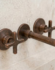 Wall Mount Aged Copper Bathroom Faucet with Cross Handles