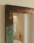 Verdigris Copper Bathroom Mirror – Hammered Rectangular Frame