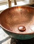 Copper Vessel Sink with Oxidized Finish – Round Hammered Bathroom Basin