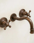 Aged Copper Wall Faucet with Vintage Cross Handles