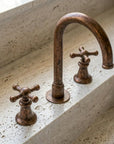 Rustic Copper Widespread Vanity Faucet with Cross Handles