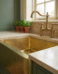 Handmade Hammered Brass Farmhouse Kitchen Sink with Apron Front