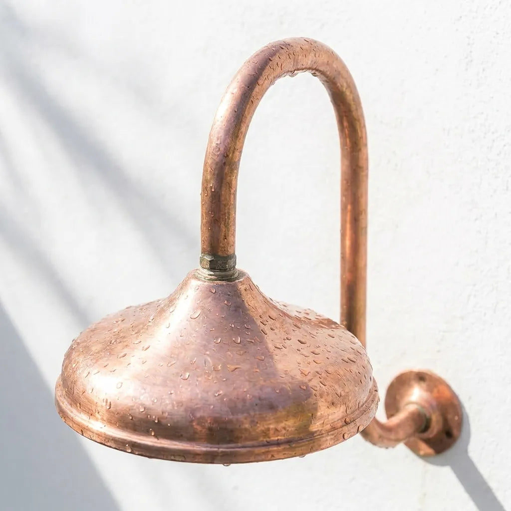 Handmade Copper Rain Shower with Curved Wall Arm