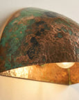 Handmade Green Patina Copper Wall Sconce – Hammered Half Dome Light