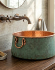 Verdigris Copper Bucket Sink with Hammered Vanity Bowl