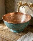 Engraved Verdigris Copper Vessel Sink – Rustic Vanity Bowl