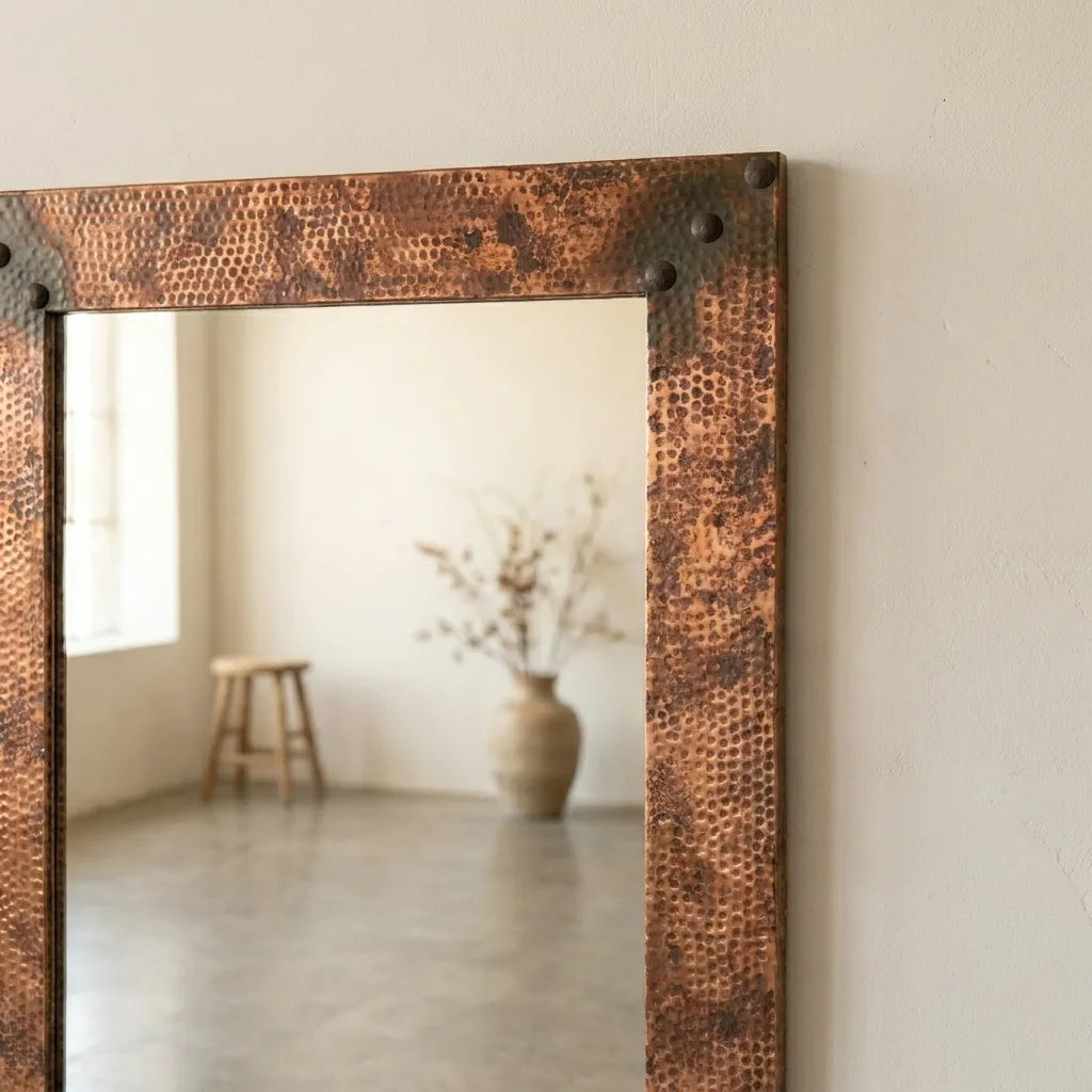 Hammered Copper Wall Mirror – Rustic Farmhouse Vanity Decor