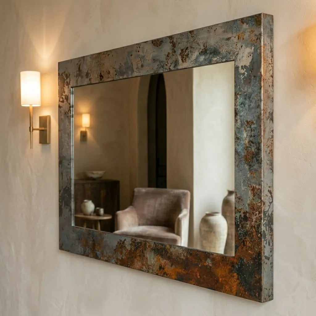 Oxidized Copper Vanity Mirror – Wabi Sabi Wall Decor