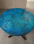 Blue Oxidized Copper Round Table with Curved Copper Base