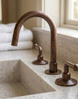 Handmade Aged Copper Bridge Bathroom Faucet with Gooseneck Spout