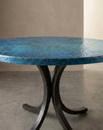 Blue Oxidized Copper Round Table with Curved Copper Base