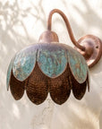 Verdigris Copper Flower Wall Sconce – Hammered Gooseneck Light