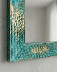 Turquoise Patina Copper Wall Mirror – Handmade Vanity Decor