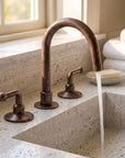 Handmade Aged Copper Bridge Bathroom Faucet with Gooseneck Spout