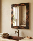 Aged Hammered Copper Bathroom Mirror – Rustic Vanity Decor