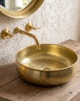 Round Hammered Brass Vessel Sink for Bathroom Vanity