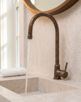 Rustic Solid Copper Vanity Faucet with Curved Spout