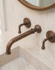 Handmade Aged Copper Wall Mount Bathroom Faucet with Lever Handles