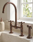 Handmade Aged Copper Bridge Kitchen Faucet with Side Sprayer